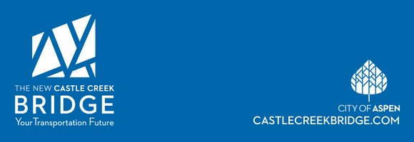 Blue background with white logo that features lines of an Aspen leaf. For more information, visit CastleCreekBridge.com.
