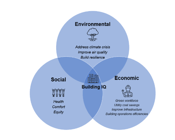 venn diagram showing the environmental, social, and economic sectors of building IQ 