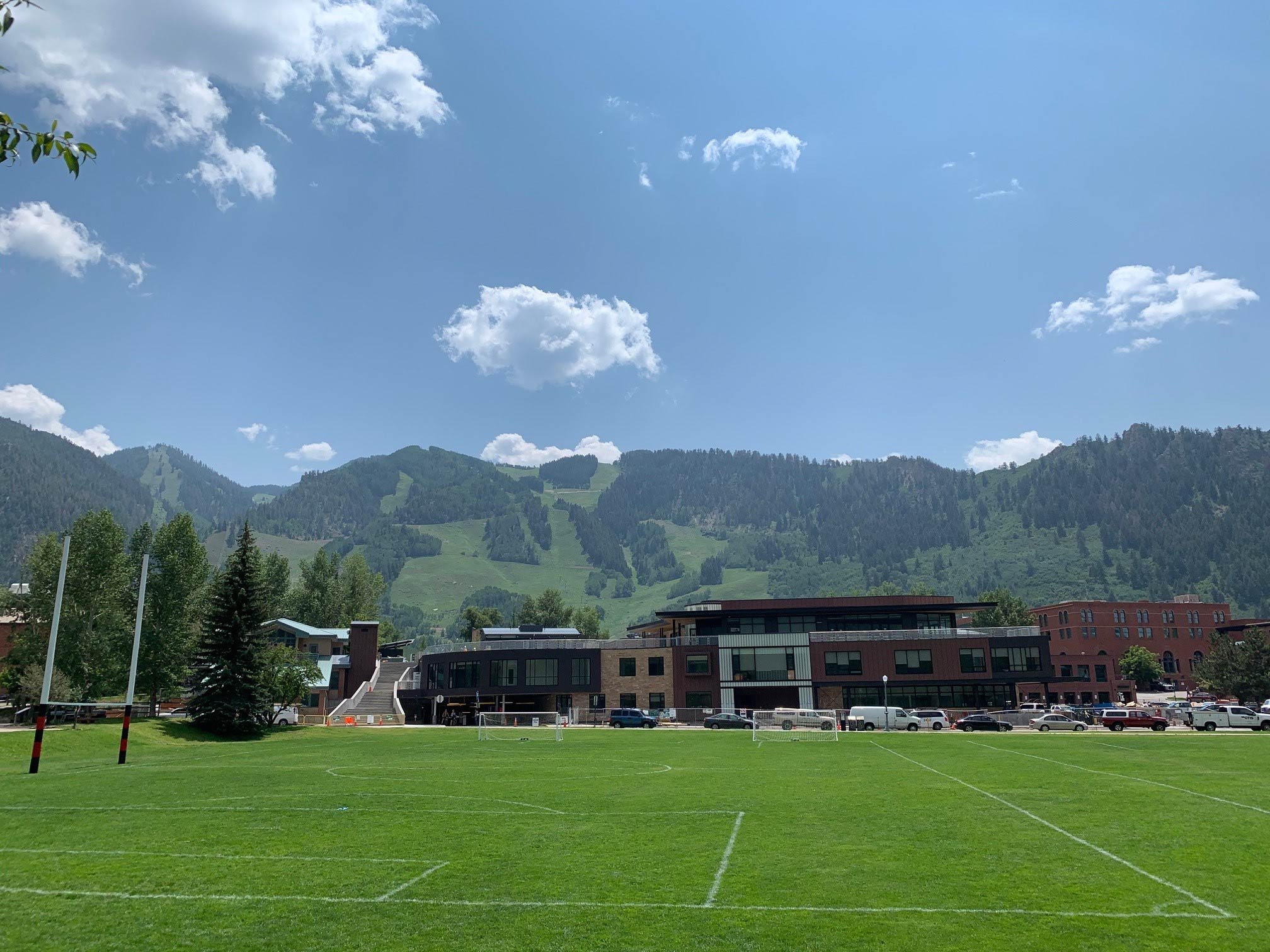 image of aspen mountain with hazy skis from wildfire smoke in the summertime 