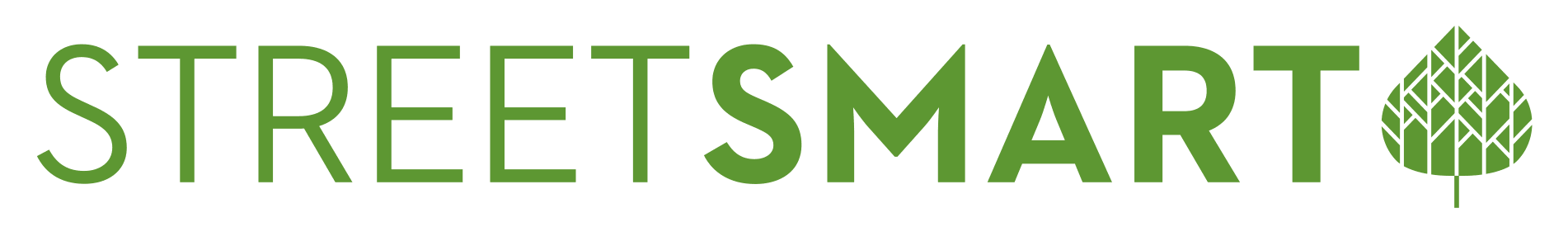 green letters on white background that says street smart with city of aspen leaf