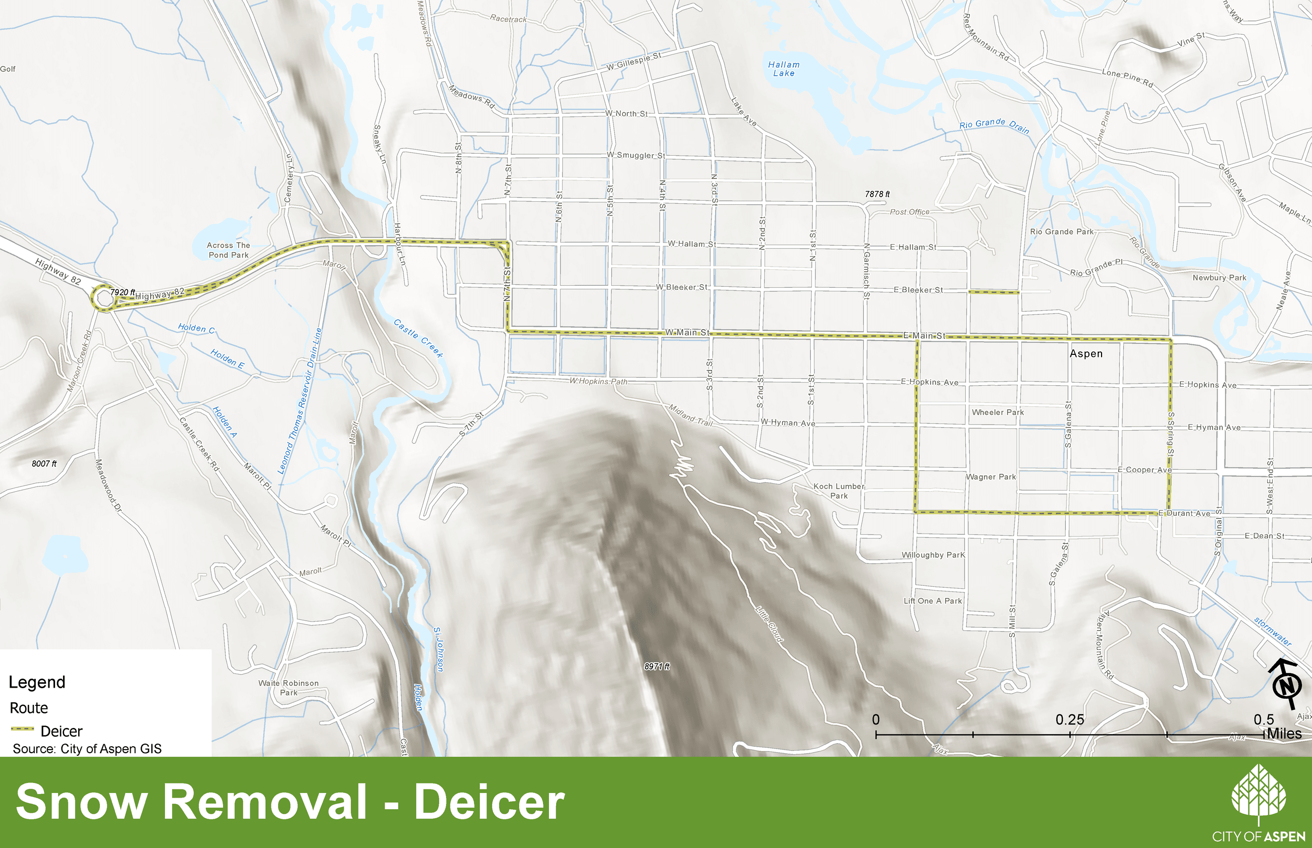 Map of deicer placements in Aspen core