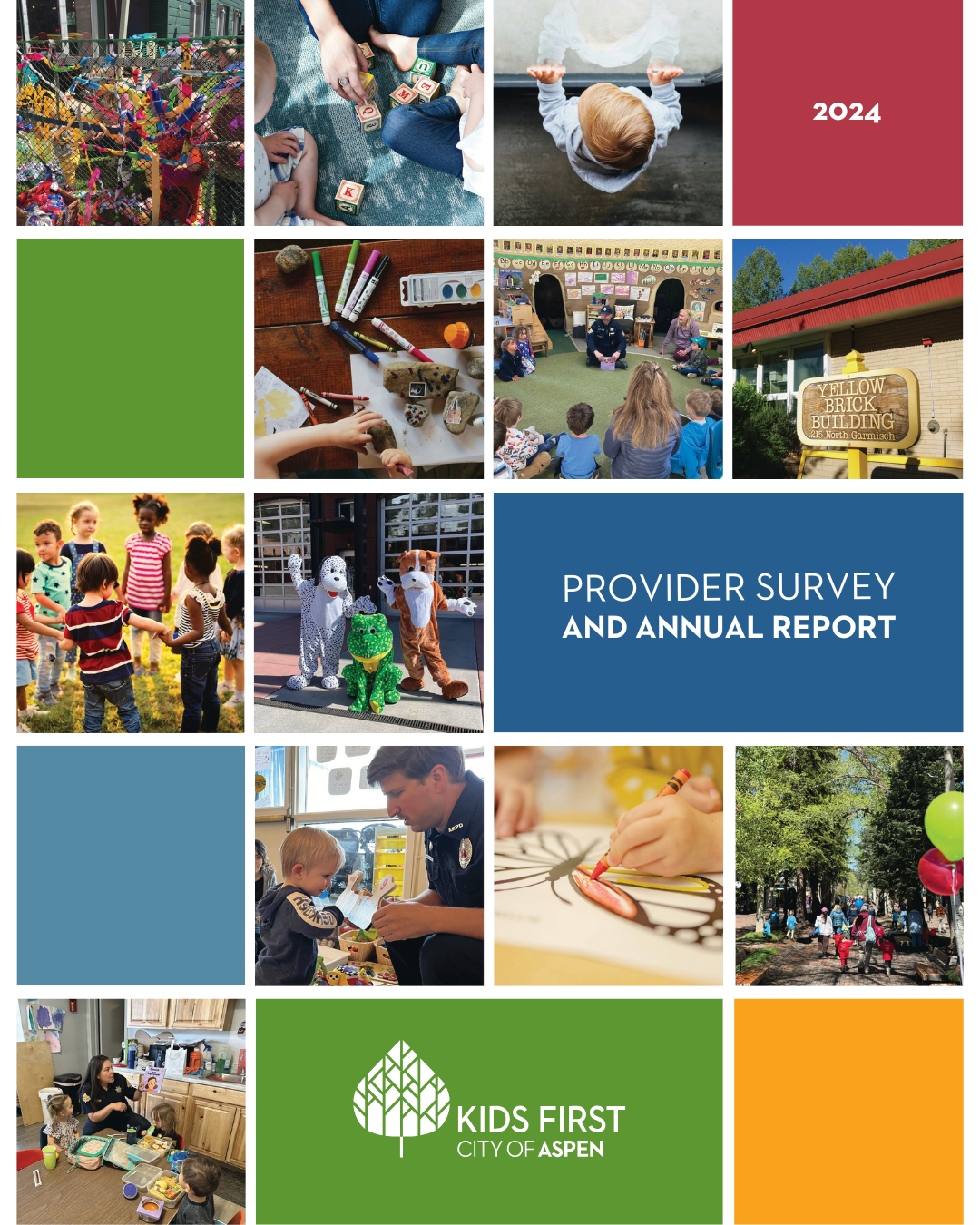 Various pictures of Children and a title stating \"Kids First Annual Report and provider survey&#…