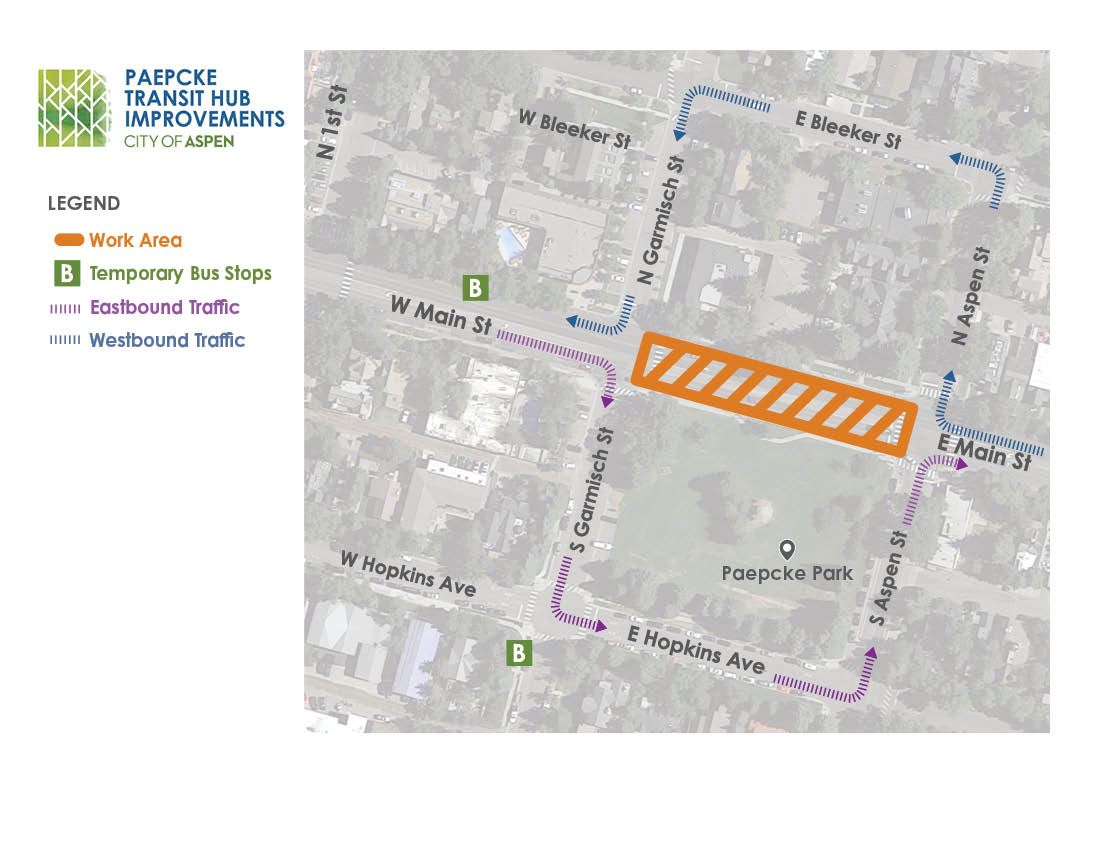 Deetour map for Paepcke Tranist Hub Night Work 